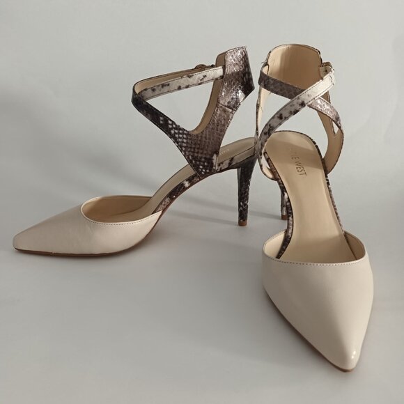 BNIB Nine West Paddysday Heels Pointed Toe Snakeskin print strap Multiple Sizes - Picture 3 of 10